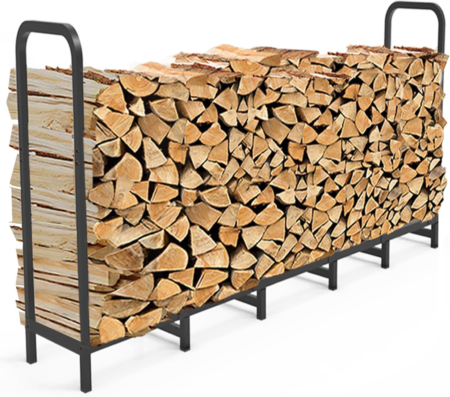 2.8ft Firewood Rack Holder, Adjustable Heavy Duty Fire Log Stacker Stand for Fireplace, Outdoor Indoor Metal Wood Pile Storage Organizer, Patio Logs Stand tool, Black