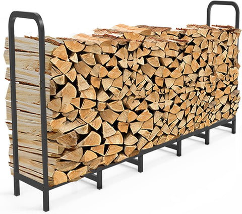 2.8ft Firewood Rack Holder, Adjustable Heavy Duty Fire Log Stacker Stand for Fireplace, Outdoor Indoor Metal Wood Pile Storage Organizer, Patio Logs Stand tool, Black