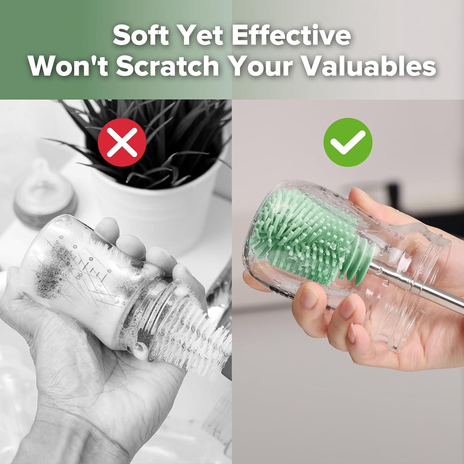 Haakaa Silicone Cleaning Brush for Baby Bottles & Crevices, Pea Green, 1PK