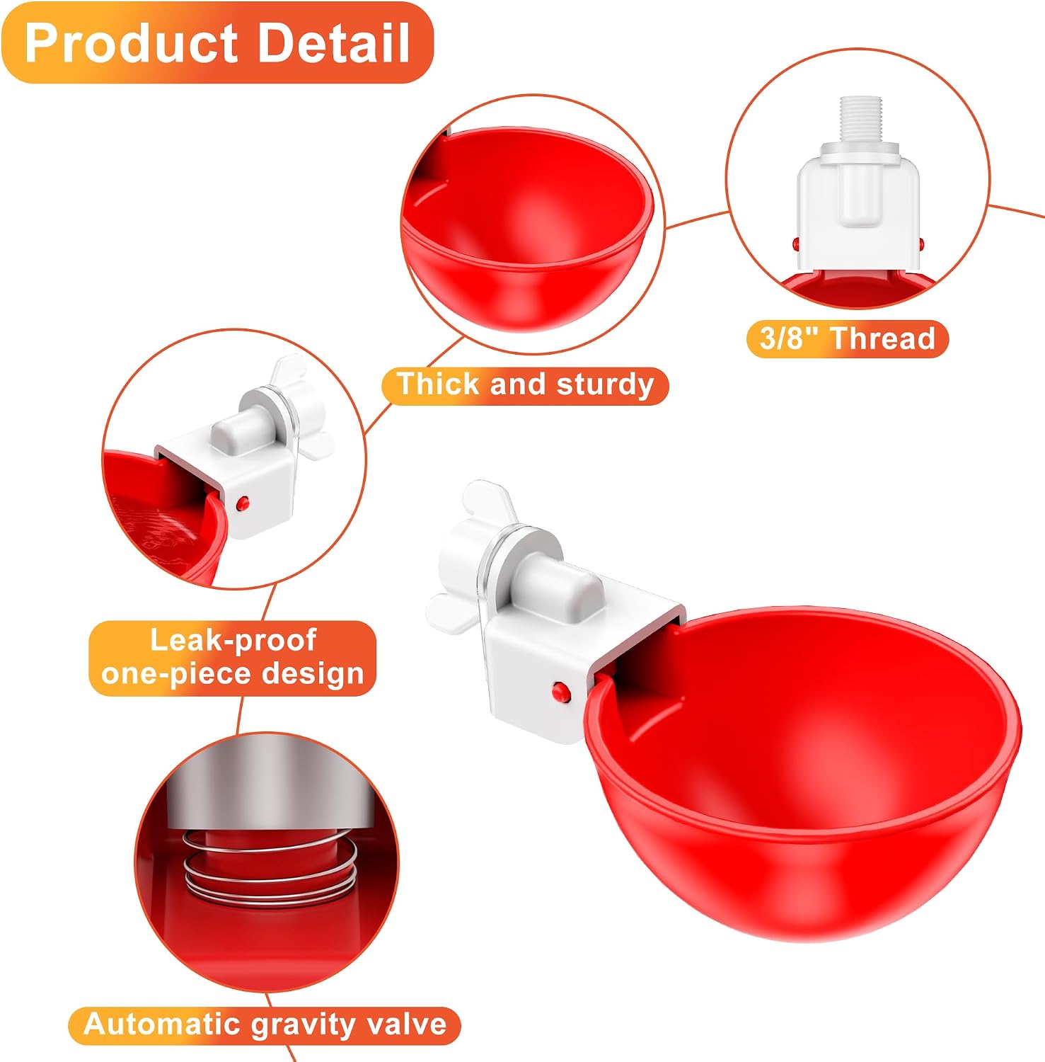 Chicken Waterer Cups, Automatic DIY Chicken Water Bowl 6 Pack