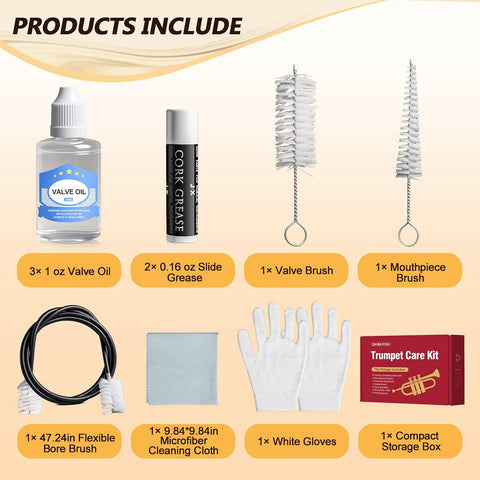 10 Pieces Trumpet Cleaning Kit, Brass Care Set for Trumpet Maintenance
