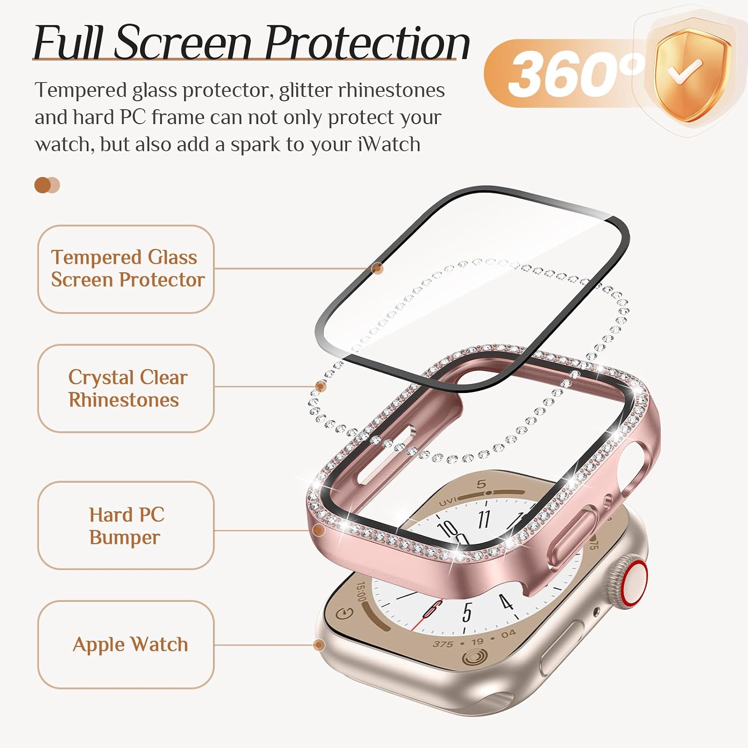 Goton 2-Pack Bling Case with Screen Protector for Apple Watch 44mm