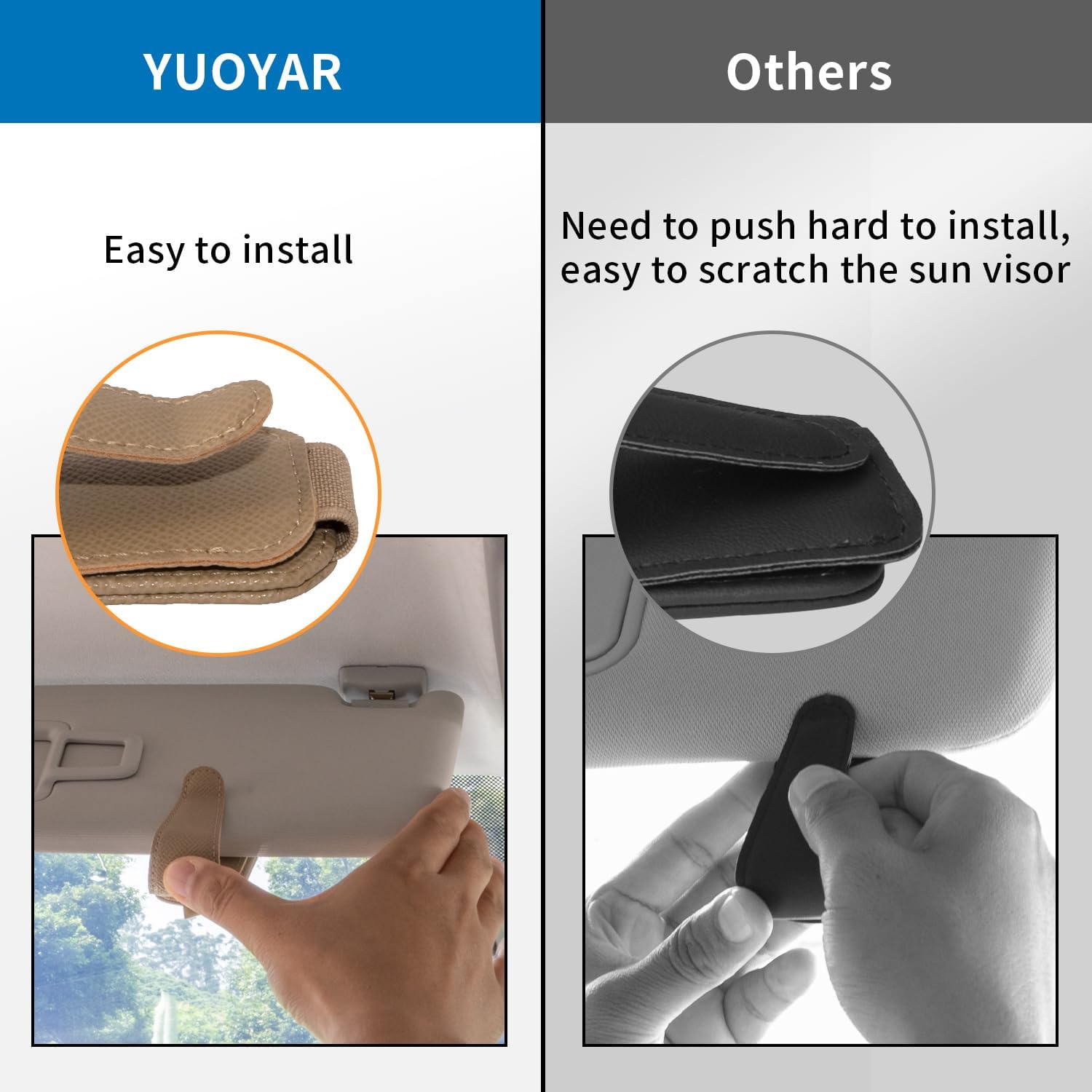 Yuoyar 2 Packs Magnetic Sunglass Holder for Car Visor (Beige)