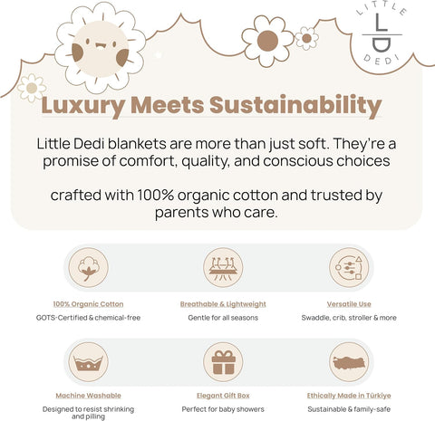 Organic Cotton Baby Blanket 30x40 in, Mocha Meringue – GOTS Certified, Soft Knit Swaddle with Gift Box, Breathable Nursery Blanket for Crib & Stroller, Machine Washable