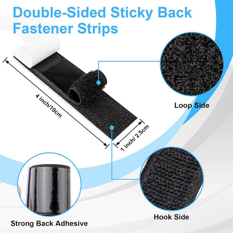 32 Sets 1x4 Inch Hook and Loop Strips with Adhesive Heavy Duty Tape, Black