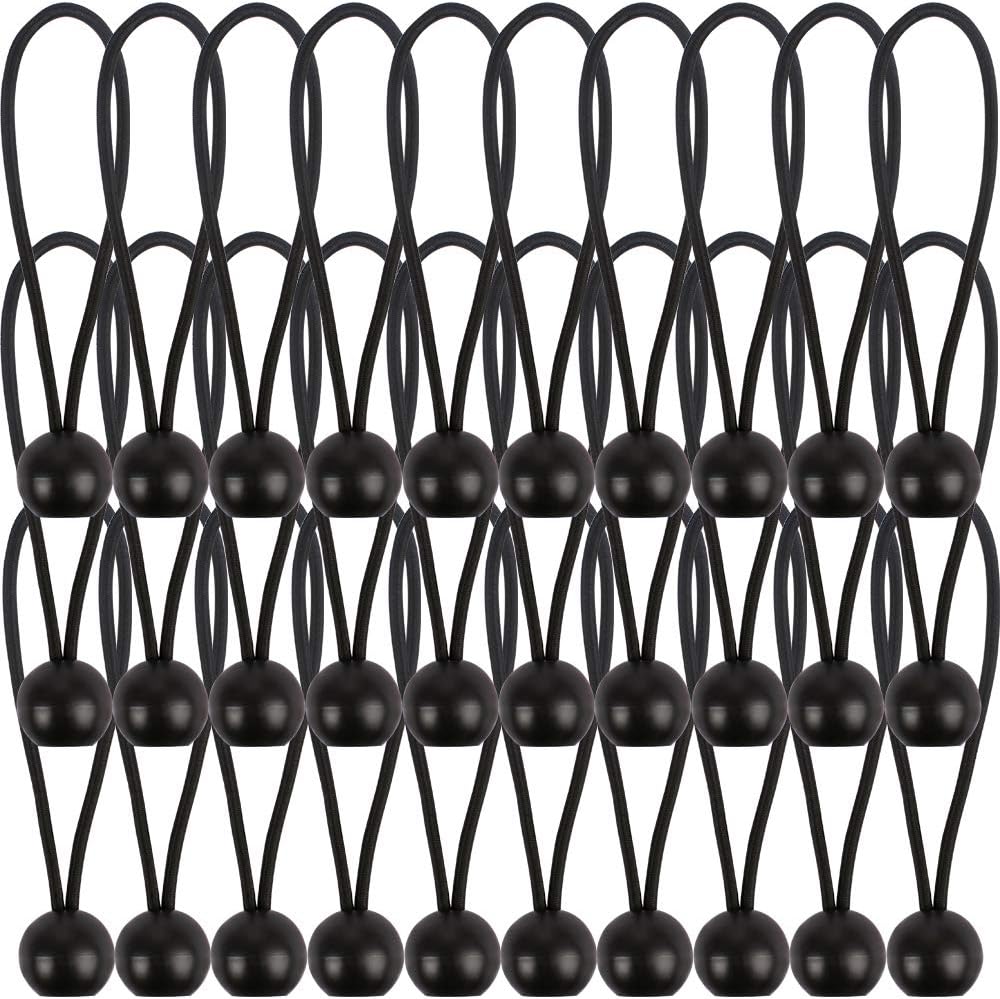 AOPRIE 30 Pcs Bungee Balls 6Inch Black Ball Bungees Heavy Duty Heavyweight 6 inch Tarp Bungee Cords, Weather Resistant Tie Down Strap 4mm Thickness - for Camping, Tents, Cargo, Holding Wire and Hoses