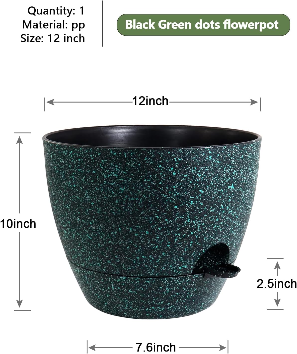 WSMKSZ 12 inch Large Self Watering Pots, Planter, Plant Pots with Mesh Drainage Holes for Indoor Outdoor House Plants and Garden, Plastic Flower Pots with Reservoir, Black with Green Speckles