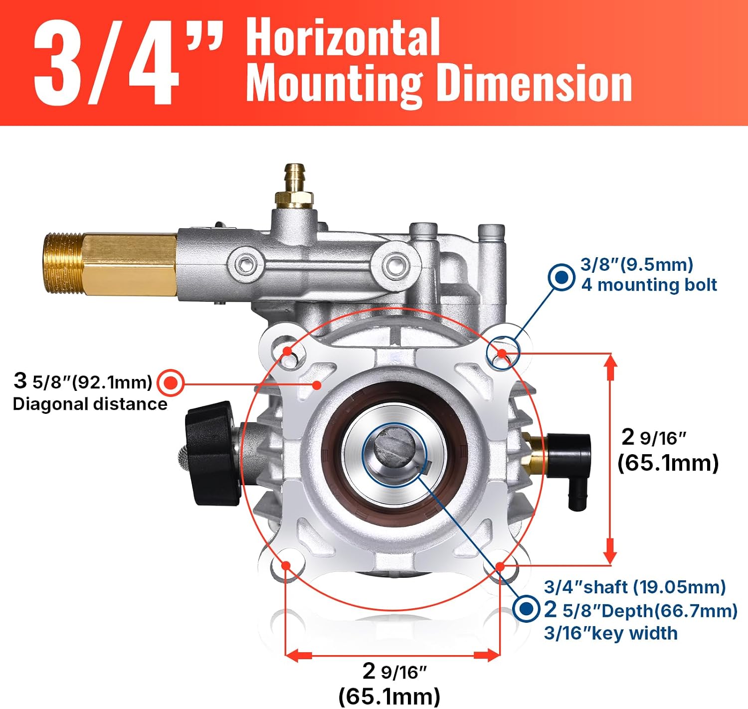 YAMATIC 3/4" Shaft Horizontal Pressure Washer Pump 3400 PSI 2.5 GPM