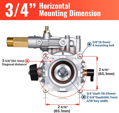 YAMATIC 3/4" Shaft Horizontal Pressure Washer Pump 3400 PSI 2.5 GPM