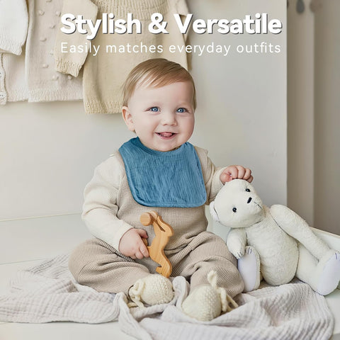 Muslin Baby Bibs for Unisex Boys Girls, Cotton Drool Bibs, Adjustable Newborn Bibs for Drooling and Teething