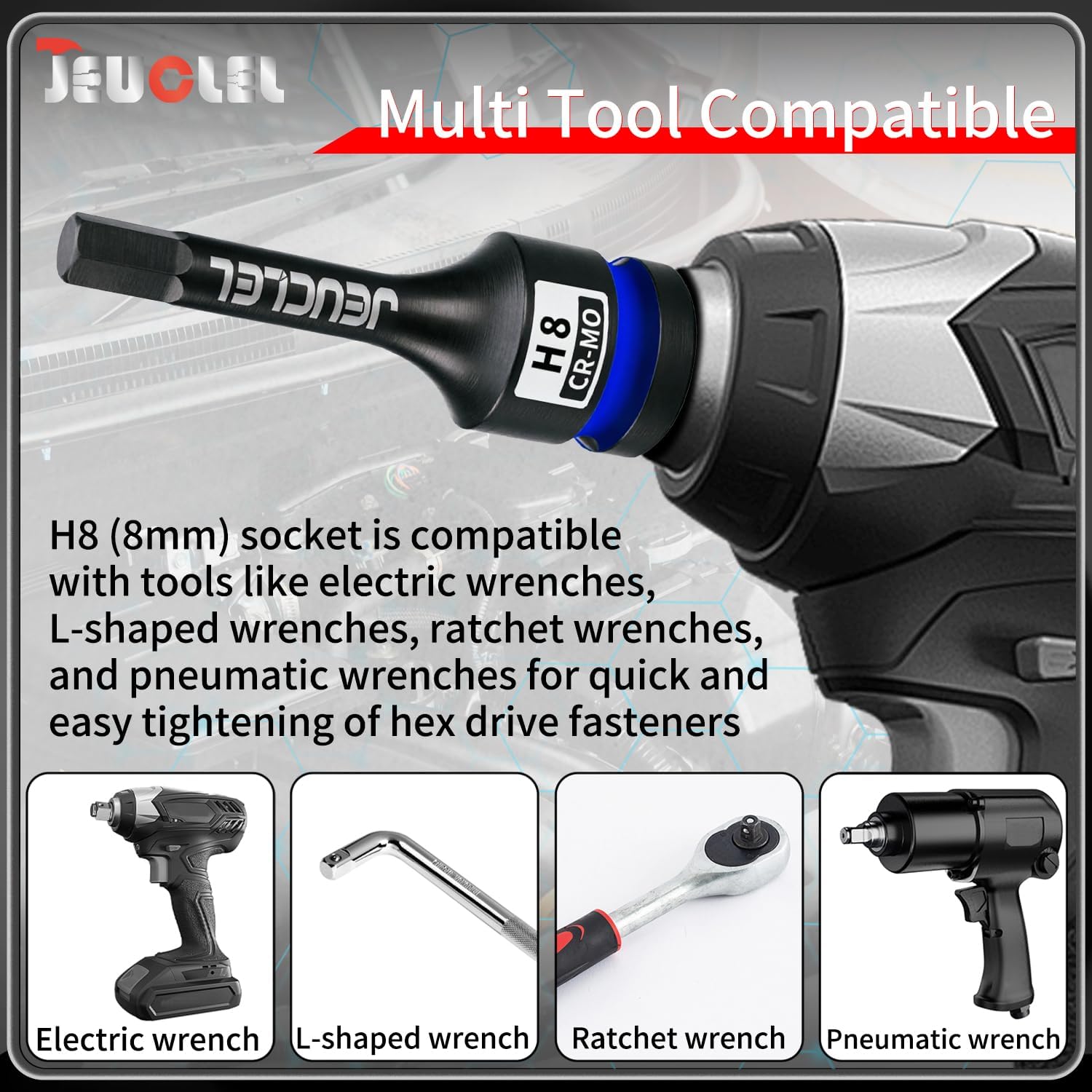8mm Hex Impact Bit Socket, H8 1/2" Drive Allen Socket, Cr-Mo Steel