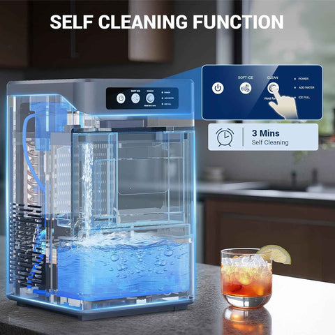 Nugget Ice Maker, 44Lbs/24H with 0.8 Gallon Tank, Soft Chewable Pellet Ice Ready in 5min Portable Ice Machine, Stainless Steels Ice Makers Countertop Self-Cleaning for Kitchens/Home/Office/Bar
