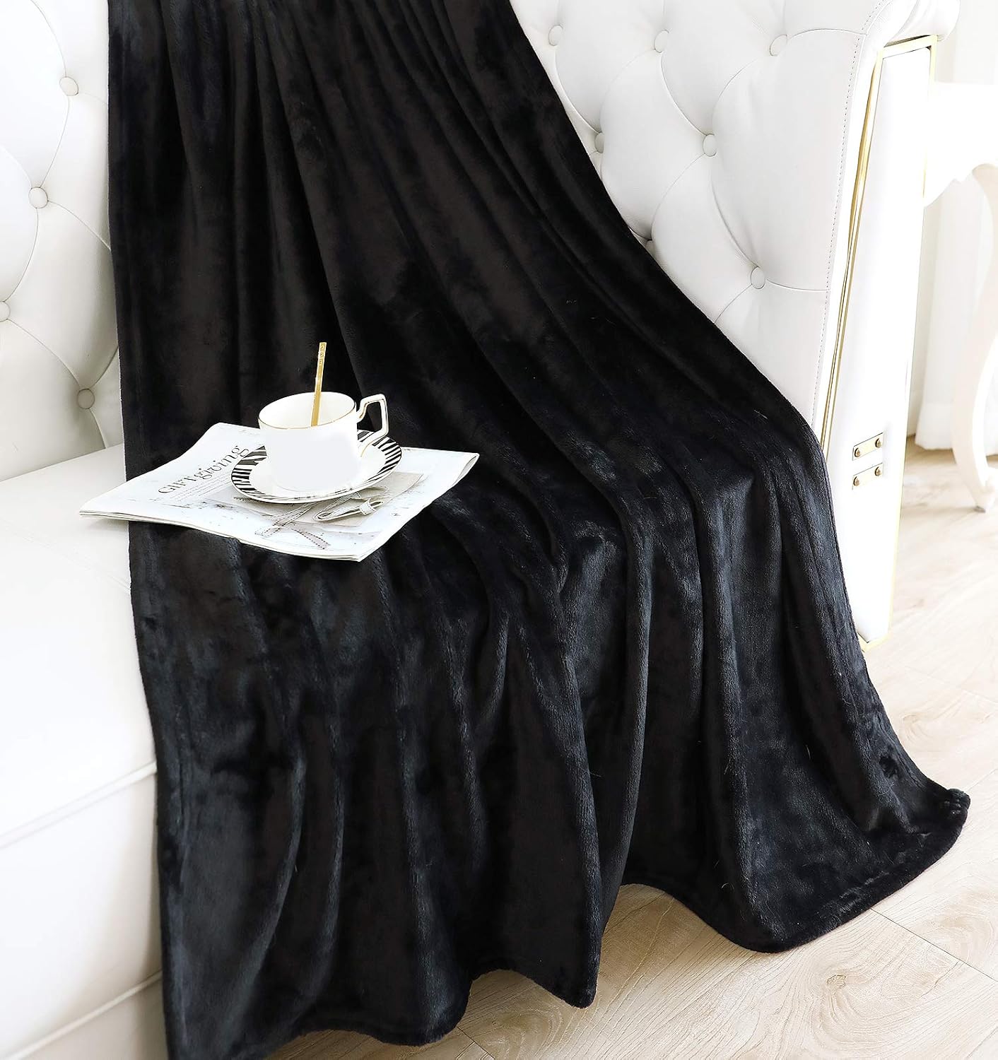 TASTHROW Large Flannel Fleece Throw Blanket, 60×80 Inch - Black