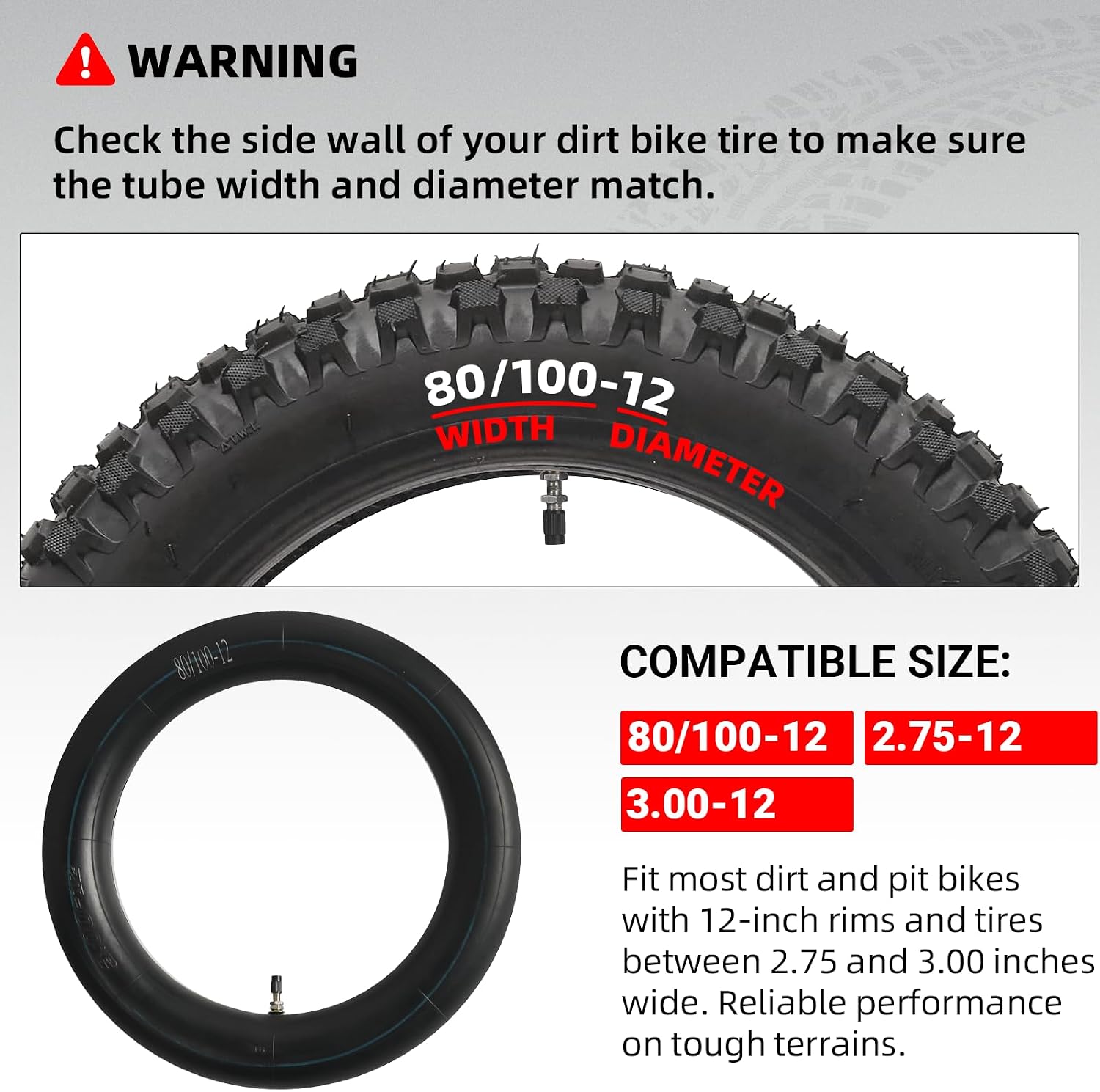 AR-PRO 2.75/3.00-12" (80/100-12) Dirt Bike Inner Tubes, Heavy Duty Motorcycle Inner Tube with TR4 Straight Valve, Compatible with Honda CRF70F/XR70, Yamaha TTR 90, Kawasaki, and More (1-Pack)