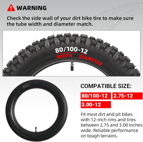 AR-PRO 2.75/3.00-12" (80/100-12) Dirt Bike Inner Tubes, Heavy Duty Motorcycle Inner Tube with TR4 Straight Valve, Compatible with Honda CRF70F/XR70, Yamaha TTR 90, Kawasaki, and More (1-Pack)