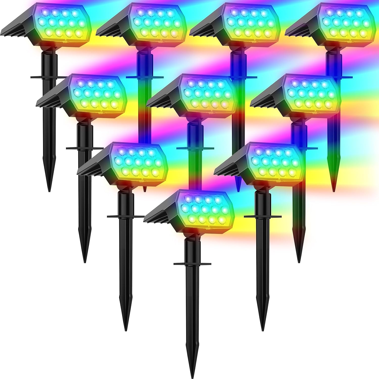 Solar Spot Lights Outdoor Waterproof Color Changing, 10 Pack, 13 LED RGB