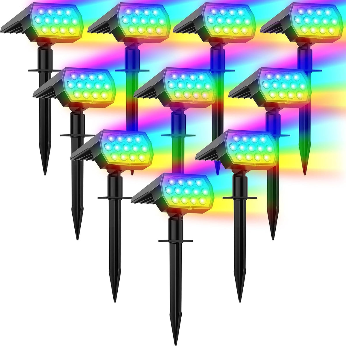 Solar Spot Lights Outdoor Waterproof Color Changing, 10 Pack, 13 LED RGB