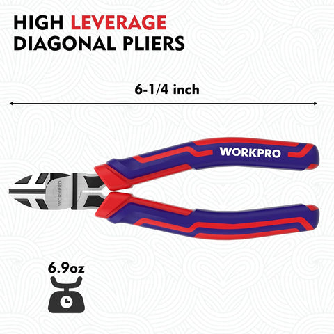 WORKPRO 6” Wire Cutters Heavy Duty CRV Steel, Diagonal Pliers for Cutting Wires Craft, Comfort Grip Handle
