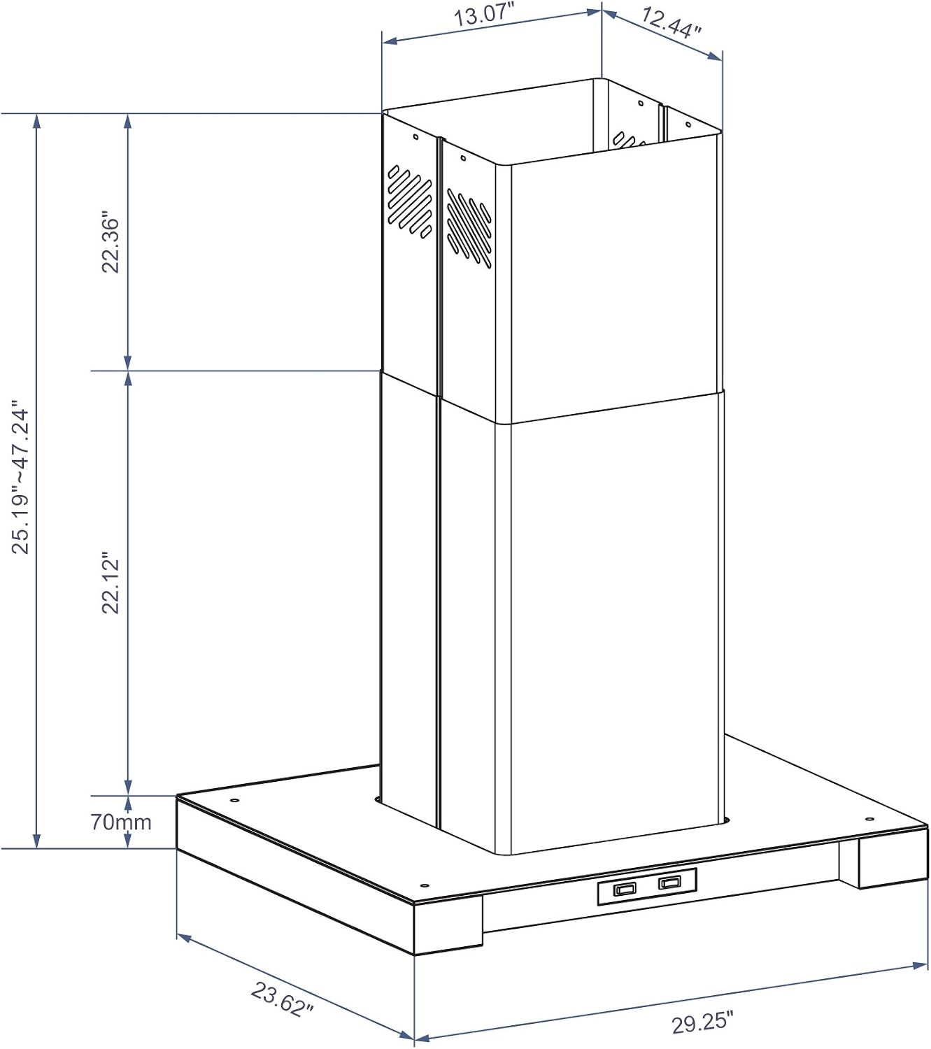 Winflo 30 In. Convertible Stainless Steel Glass Island Range Hood with Stainless Steel Baffle Filters