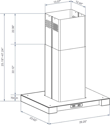 Winflo 30 In. Convertible Stainless Steel Glass Island Range Hood with Stainless Steel Baffle Filters