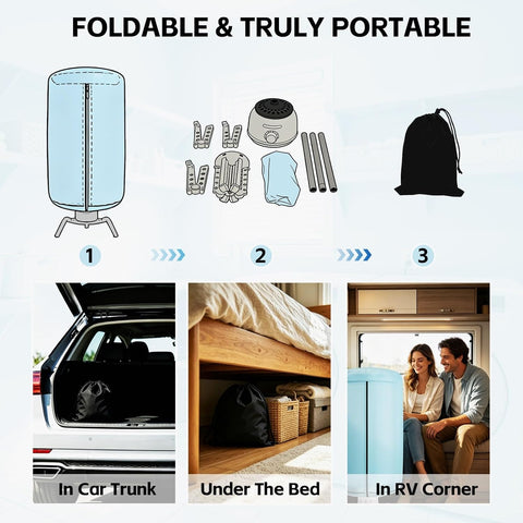 Portable Clothes Dryer with foldable rack, 850W Rapid Drying and Large Load Capacity, Compact Dryer for Home,Apartment,RVs, Dorm,Travel