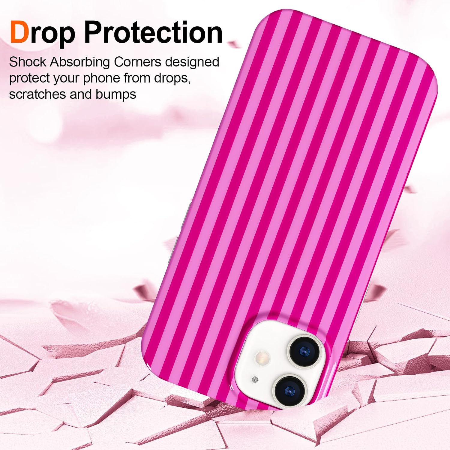 Hython for iPhone 11 Case Cute Striped Aesthetic Design Simple Stripes Cover 6.1", Thin Slim Soft TPU Bumper Shockproof Rubber Protective Phone Cases for Women Girls Girly Boys, Hot Pink