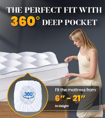 3 Inch Ultra-Fluffy Memory Foam Mattress Topper Cal King for Back Pain, Extra Soft Pillow Top Cal King Mattress Topper with 4X Support, Mattress Pad with Breathable Air Mesh Sides, 6-21'' Deep Pocket