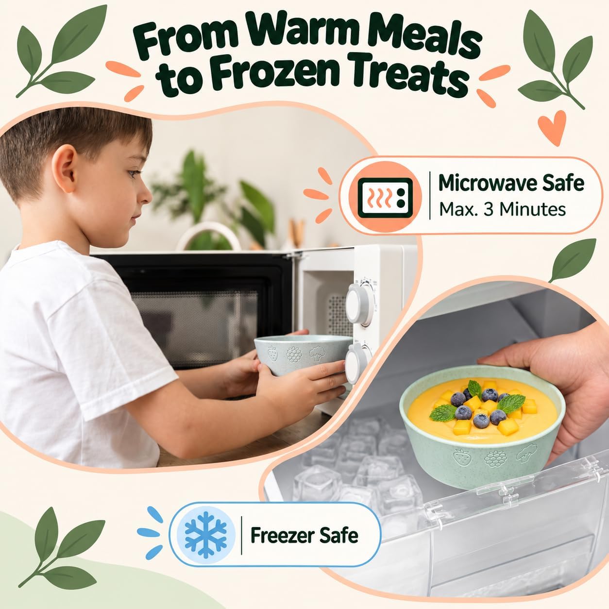 FOODLE Wheat Straw Kids Bowls - Microwave and Dishwasher Safe Toddler Bowls