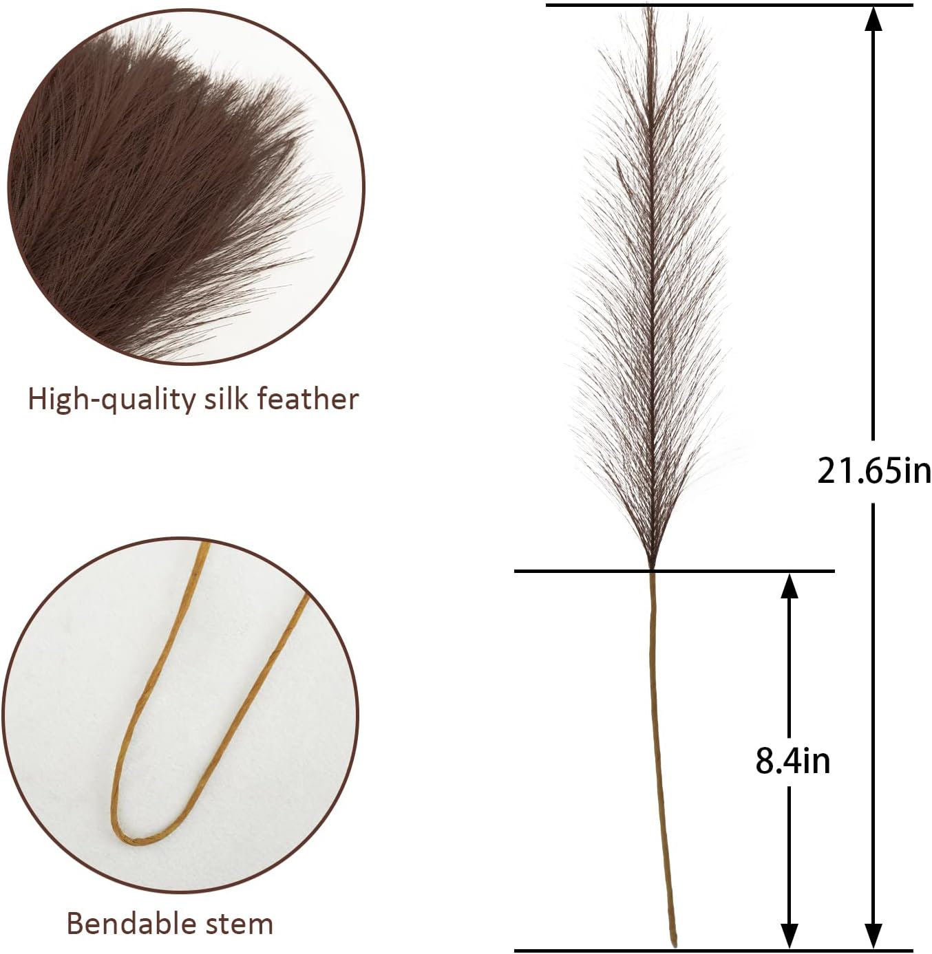 obbsie 50PCS Brown Faux Pampas Grass Decor, 21.6" Fluffy Vase Filler