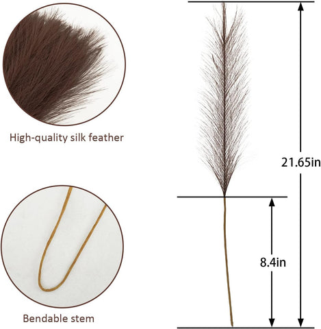 obbsie 50PCS Brown Faux Pampas Grass Decor, 21.6" Fluffy Vase Filler