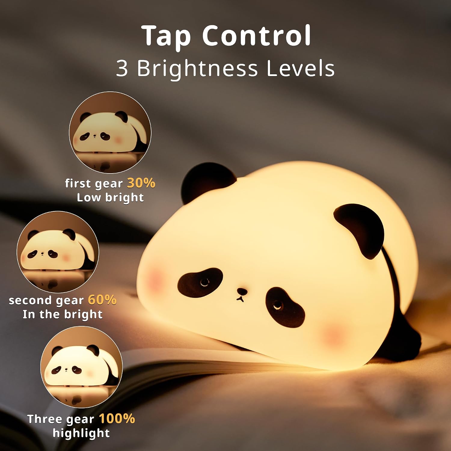 BrizLabs Cute Panda Night Light for Kids, Rechargeable Nursery Nightlight