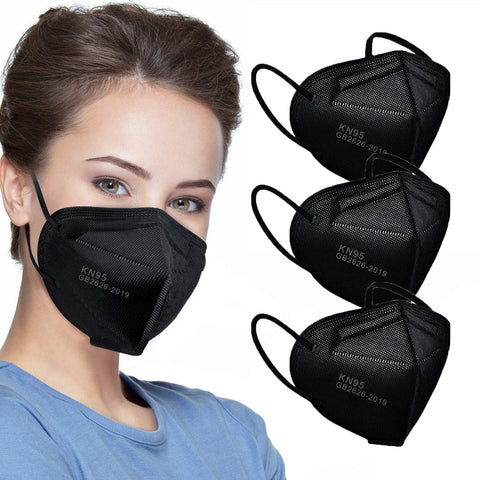 LEMENT 50pcs KN95 Face Mask Black 5-Layer Filter≥95% Cup Dust Safety Masks