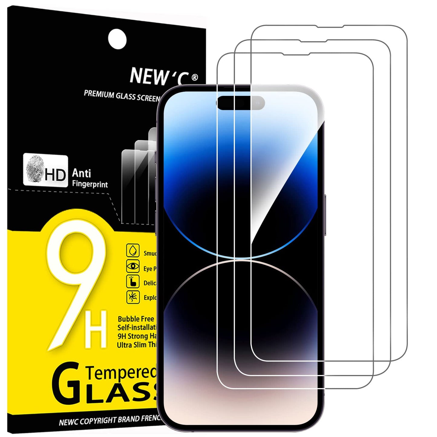 NEW'C [3 Pack Designed for iPhone 14 Pro (6.1") Screen Protector Tempered Glass, Case Friendly Anti Scratch Bubble Free Ultra Resistant