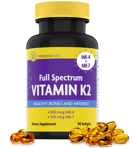 InnovixLabs Full Spectrum Vitamin K2 MK-7-90 Capsules - Vit K2 Vitamin Supplement with Trans Form MK7 & MK4-600 mcg - Supports General Health & Bones, K-2 Vitamins - Soy & Gluten Free