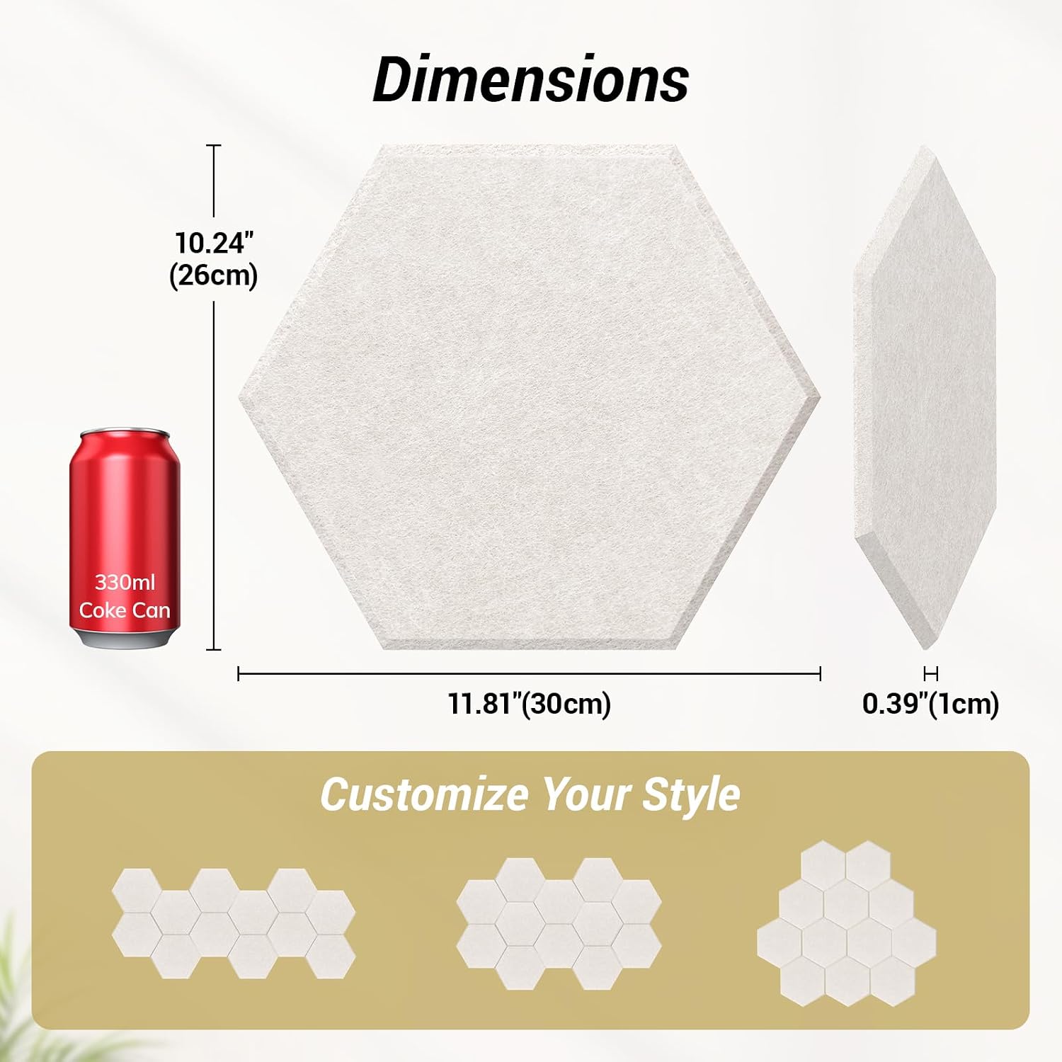 18 Pack High Density Hexagon Acoustic Panels, TONOR 12"x 10"x 0.4" Soundproof Wall Panels, Sound Absorbing Panels for Interior Wall Décor, Peel and Stick Modern for Studio, Office, Home, Beige