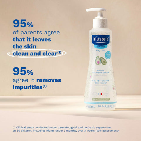 Mustela No-Rinse Micellar Cleansing Water for Babies - Made with Natural Avocado Perseose & Aloe Vera - Safely Cleans Baby's Face, Hands & Diaper Area - 1 or 2-Pack - Various Sizes
