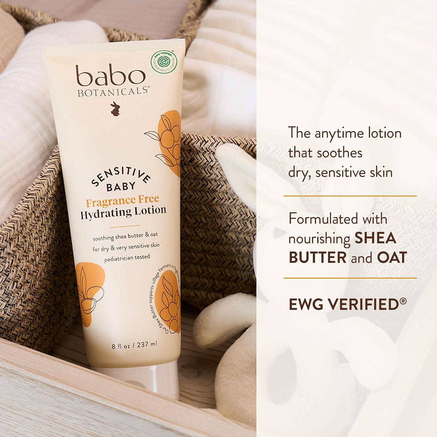 BABO Botanicals Sensitive Baby Fragrance-Free Daily Hydrating Baby Lotion - Shea Butter & Jojoba Oil - for Body & face - for Babies, Kids & Adults with Sensitive Skin - EWG Verified - Vegan