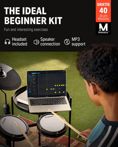 Donner DED-80 Electronic Drum Set with 4 Quiet Mesh Pads, 180+ Sounds, 2 Pedals, Throne, Headphones, Sticks, and Melodics Lessons
