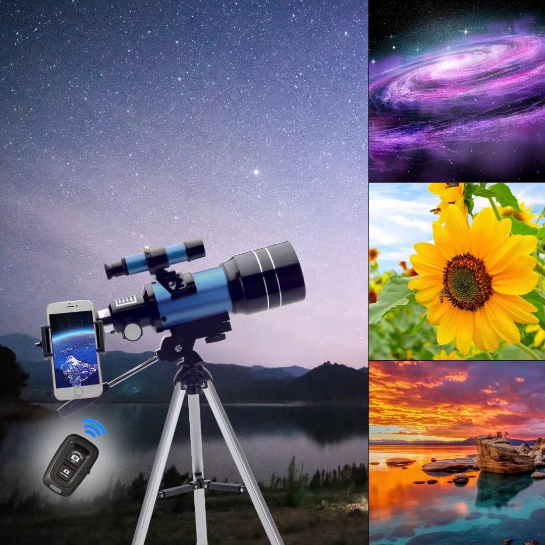 ToyerBee Telescope for Adults & Kids, 70mm Aperture (15X-150X) Portable Refractor Telescopes for Astronomy Beginners, 300mm Professional Travel Telescope with A Smartphone Adapter& Wireless Remote