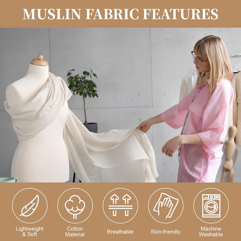 100% Cotton Muslin Fabric, 63 Inch X 5 Yards Unbleached Fabric by The Yard