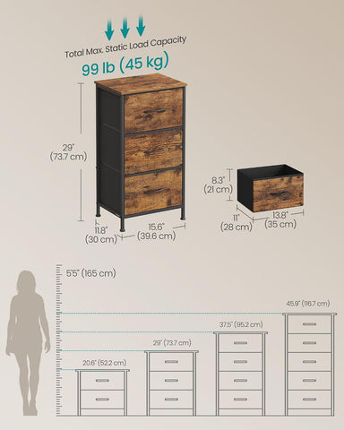 SONGMICS Dresser for Bedroom, Small Dresser with 3 Fabric Drawers