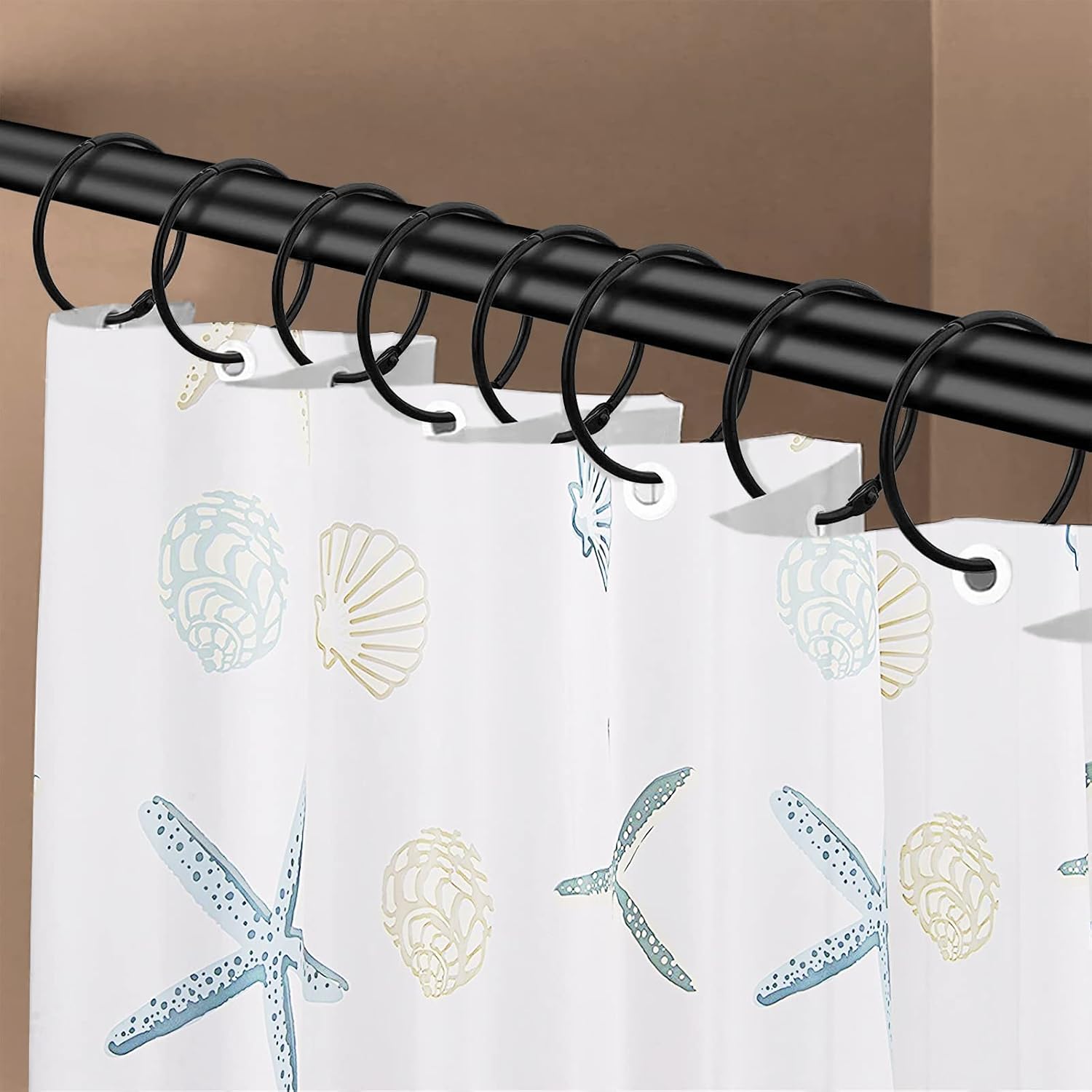 Shower Curtain Hooks Rings,12 Pcs Rustproof Metal Shower Hooks for Shower Curtain,Glide Smoothly Round Shower Rings for Curtain,Shower Curtain Rings for Bathroom Shower Rod,Snap Joint Design (Black)