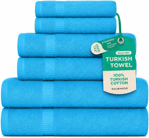 SALBAKOS 100% Turkish Cotton Bathroom Towel Set of 6-Piece, Aqua