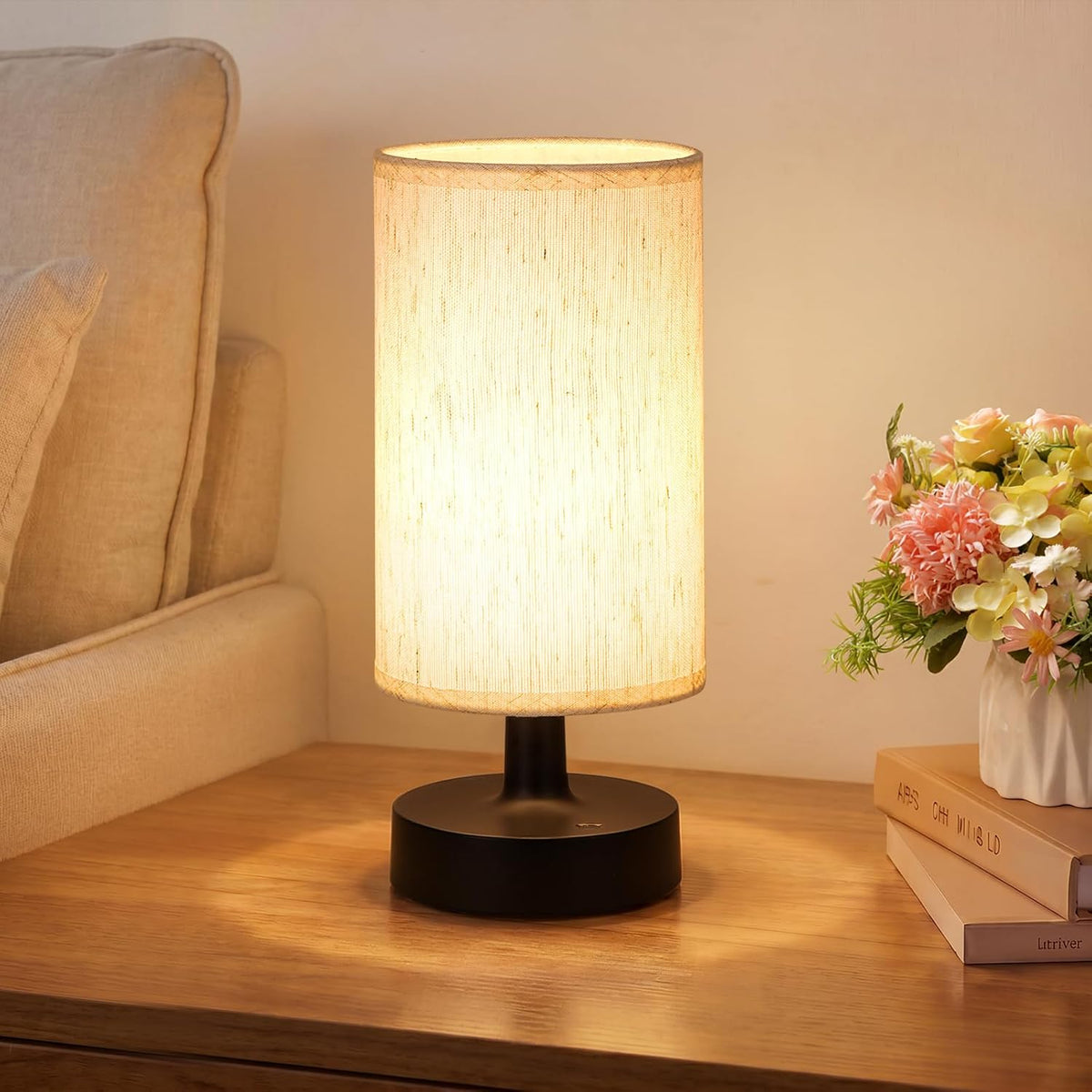 Small Cordless Table Lamp with 4000mAh Rechargeable Battery, Black, 1 Pack