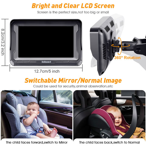 DoHonest Baby Car Camera HD 1080P - Rear-Facing Car Baby Monitor with Night Vision, Adjustable View Angle, Easy Setup, Anti-Glare Display, Safety for Kids & Infants