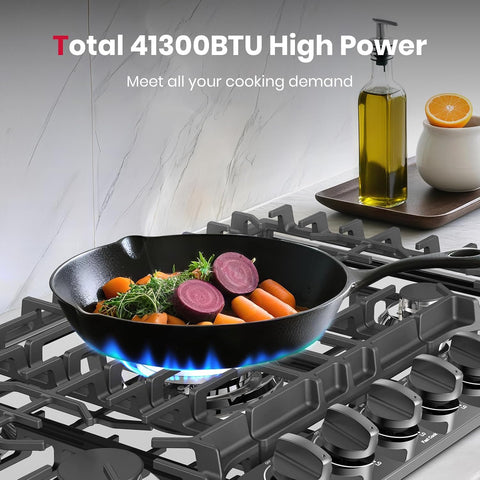 GASLAND 30 Inch Gas Cooktop with Griddle Black, PRO GH3305EF Gas Stovetop with 5 Burners, Reversible Cast Iron Grill/Griddle, Plug-in, NG/LPG Convertible, 120V Black, CSA certified