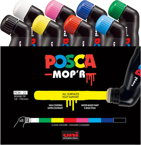 POSCA® MOP'R PCM-22 Paint Markers, Round Tip (3.0-19.0mm), Assorted, 8 Pack