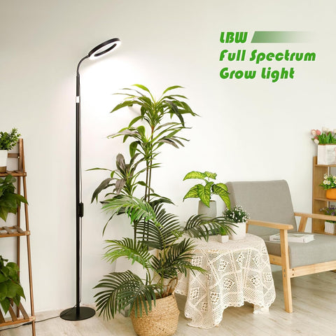LBW Grow Light with Stand for Indoor Plants, 8" Halo Full Spectrum Grow Light, Adjustable Height up to 68", Auto Cycle Timer (4/8/12H), 6-Level Dimmable, Plant Light for Indoor Growing