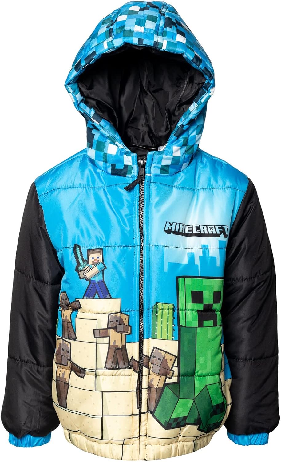 Minecraft Boys' Zip-Up Hooded Puffer Coat Little Kid to Big Kid