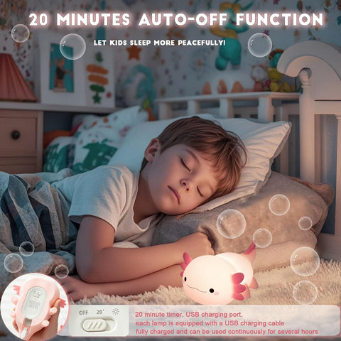 HAPPYBAG Axolotl Squishy Silicone Night Light, 2 Dimmable Warm Brightness